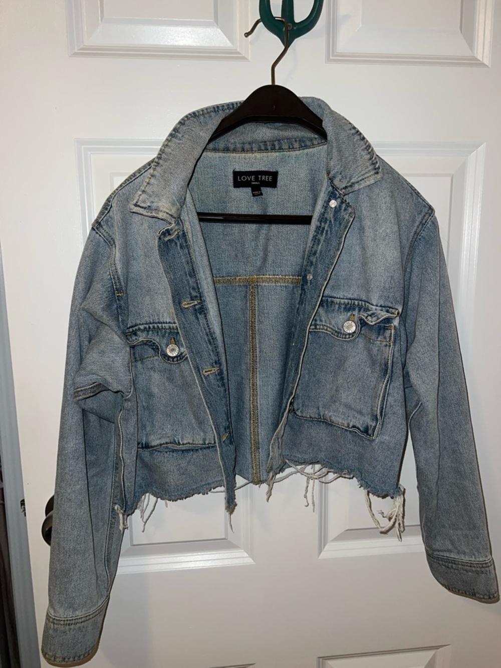Love Tree Light Blue Distressed Cropped Denim Jacket